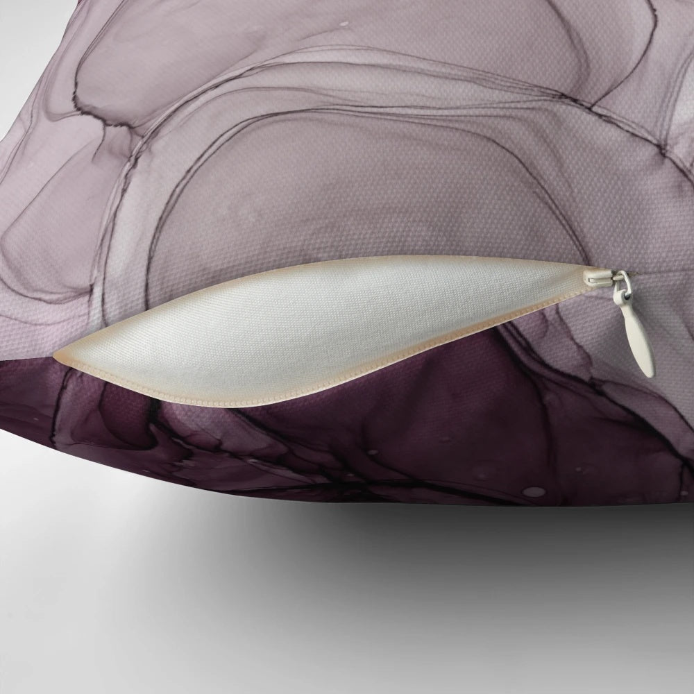 Aubergine-inspired abstract artwork featuring fluid, wispy alcohol ink textures in shades of purple and grey.