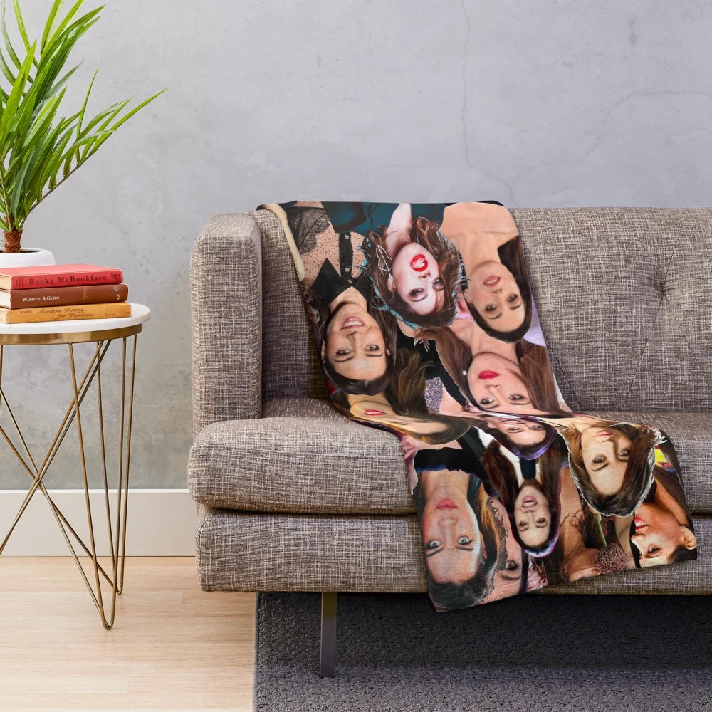 Aubrey Plaza photo collage design printed on a soft, cozy plush blanket