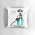 Audrey Hepburn fashion illustration pillow featuring her famous quote "Nothing is impossible!"