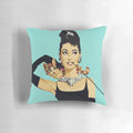 Audrey Hepburn inspired decorative pillow with Breakfast at Tiffany's typography