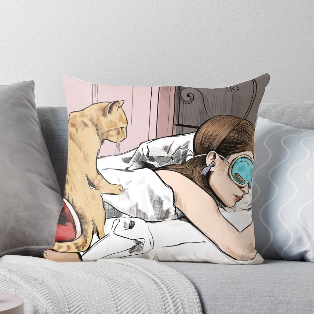 Decorative Pillow Featuring Audrey Hepburn's Character Holly Golightly from the Film Breakfast at Tiffany's