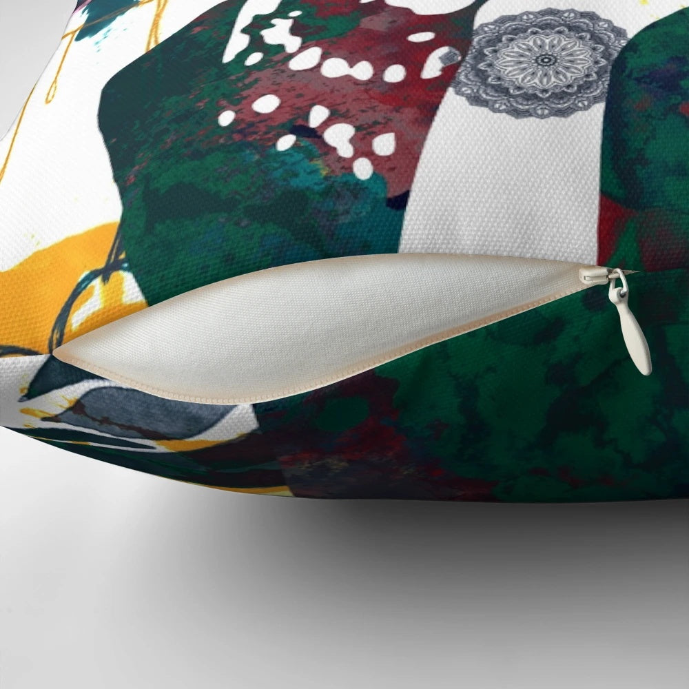 Decorative throw pillow featuring a nature-inspired color palette and Audrey Hepburn's iconic portrait