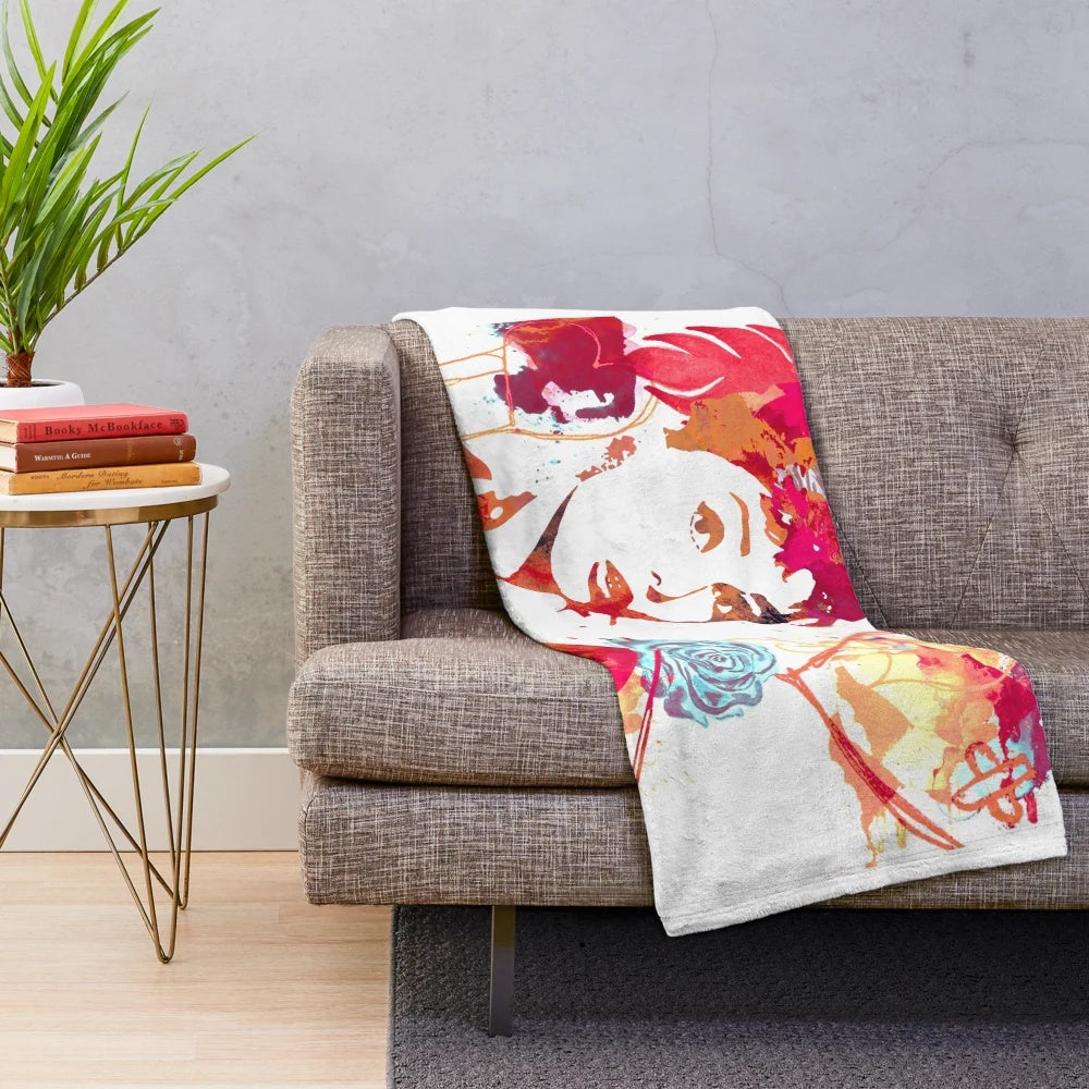 Audrey Hepburn inspired plush blanket featuring vintage Hollywood pop art design