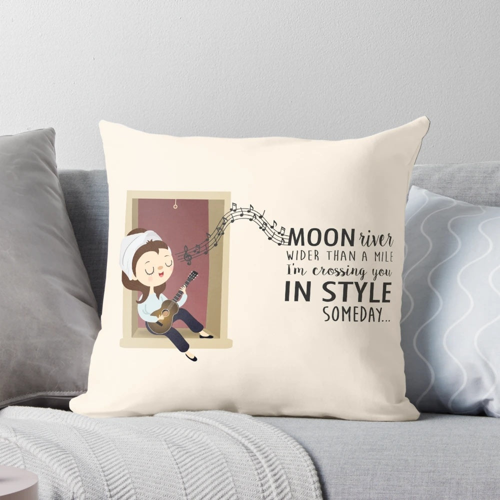 Pillow with Audrey Hepburn's "Moon River" lyrics from the classic film Breakfast at Tiffany's