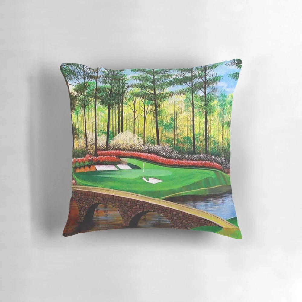 Colorful pillow depicting the 12th hole at the famous Augusta National Golf Course