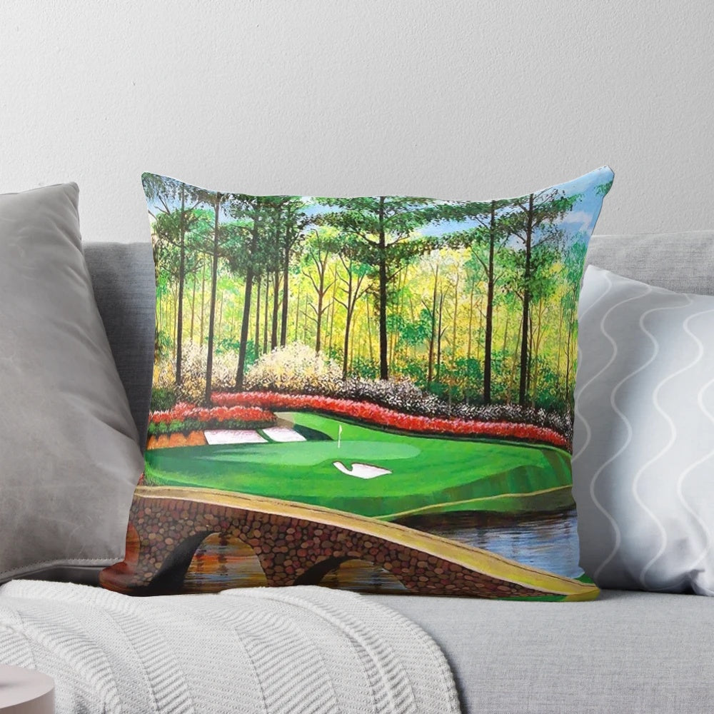 Colorful pillow depicting the 12th hole at the famous Augusta National Golf Course