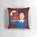 Auntie Mame Christmas pillow with whimsical illustration by Alejandro Mogolloart