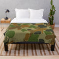 Auscam-style camo plush blanket with military-inspired pattern