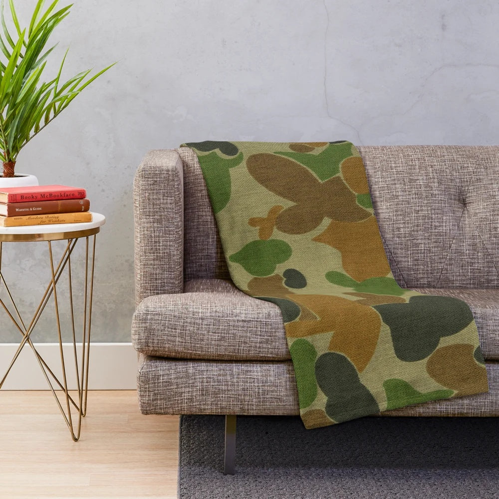 Auscam-style camo plush blanket with military-inspired pattern