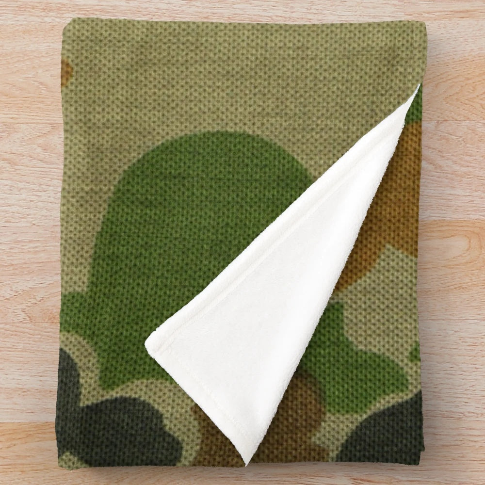 Auscam-style camo plush blanket with military-inspired pattern