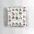 Aussie Bush Christmas Pillow featuring koalas, dingoes, and other native Australian animals, designed by Tracey Mackie