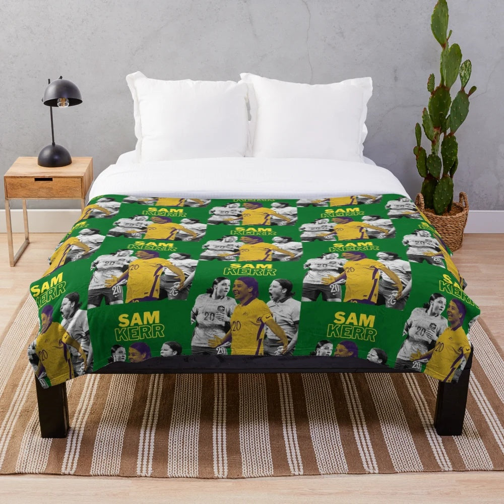Plush blanket featuring Australian women's soccer team and star player Sam Kerr