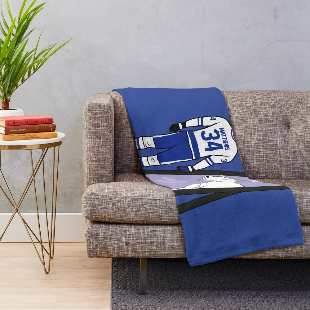 Auston Matthews inspired plush blanket with maple leaf and moustache design