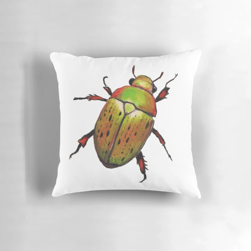 Australian Christmas Beetle (Anoplognathus suturalis) decorative pillow with detailed insect design