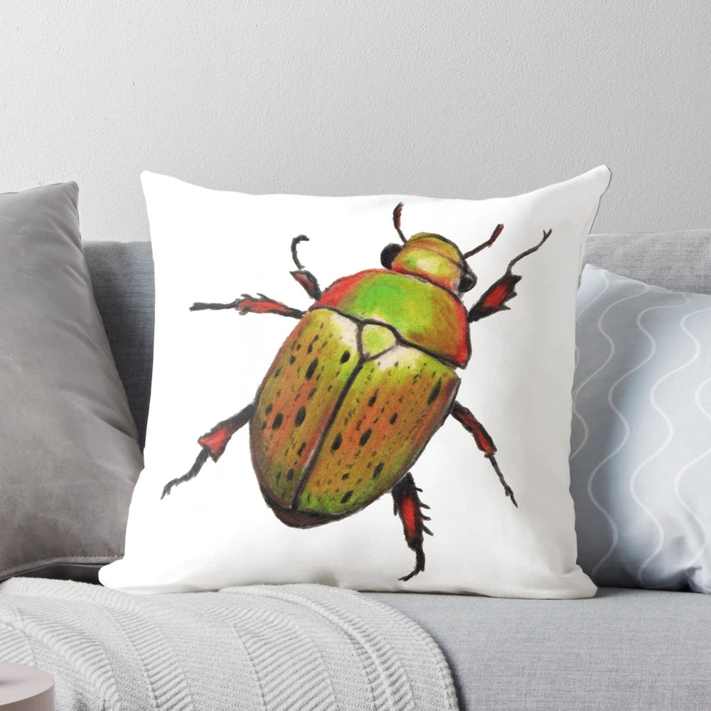 Australian Christmas Beetle (Anoplognathus suturalis) decorative pillow with detailed insect design