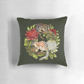 Decorative Christmas wreath pillow featuring Australian wildlife like the quoll and numbat.