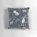Australiana Marsupial Decorative Pillow featuring koalas, bilbies, and quolls on a navy background with gum leaves and nuts