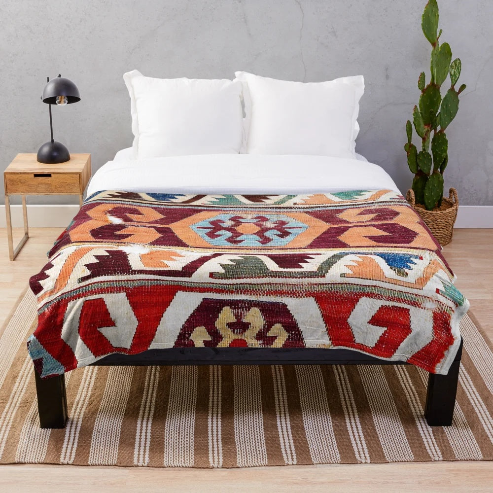 Konya 18th Century Central Anatolian Kilim Print Plush Blanket