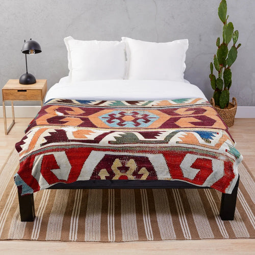 Konya 18th Century Central Anatolian Kilim Print Plush Blanket
