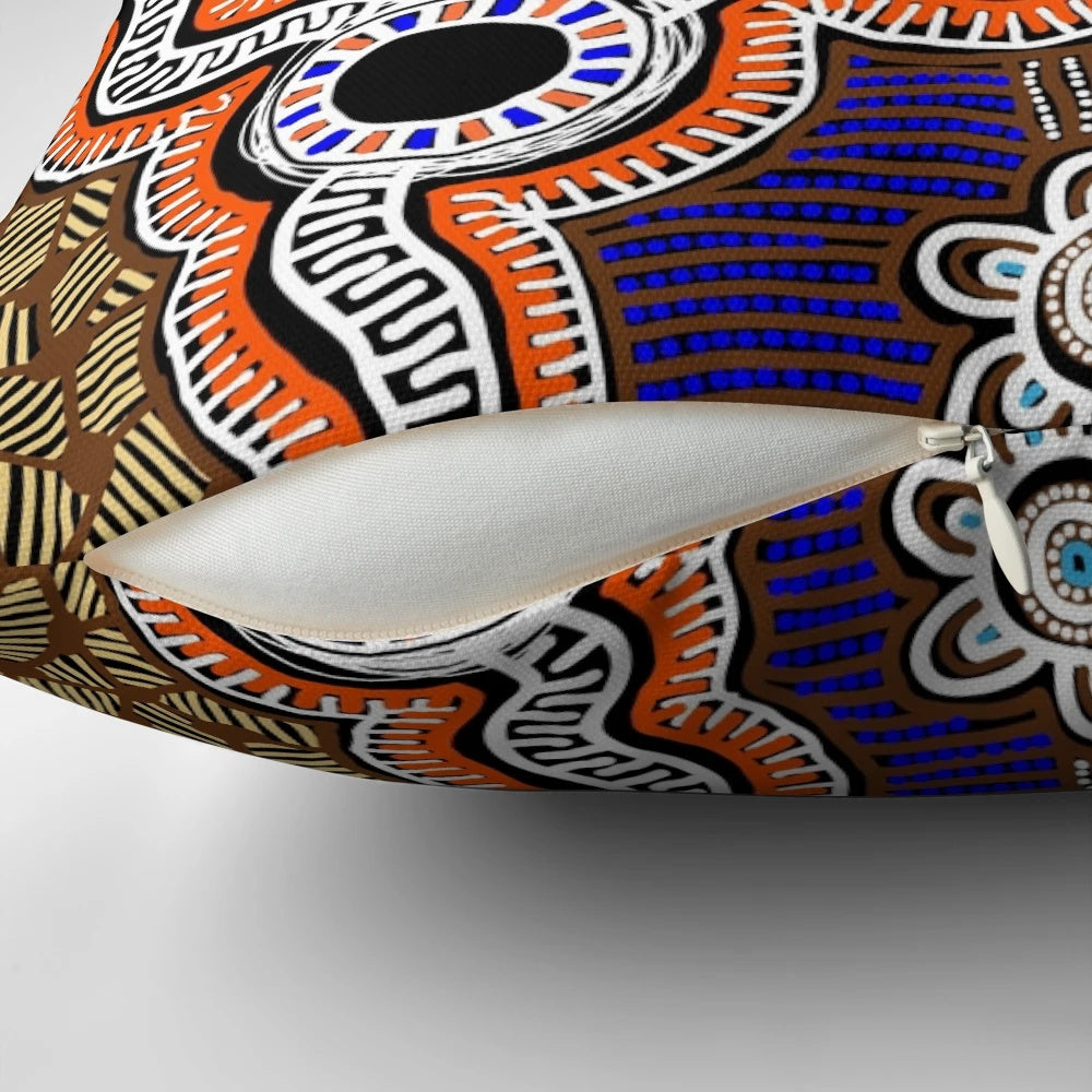 Authentic Aboriginal Art Brolga Dreaming Pillow featuring traditional indigenous Australian artwork