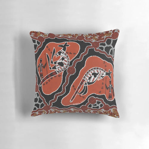 Authentic Aboriginal Art Kangaroo Hunting Scene Decorative Pillow