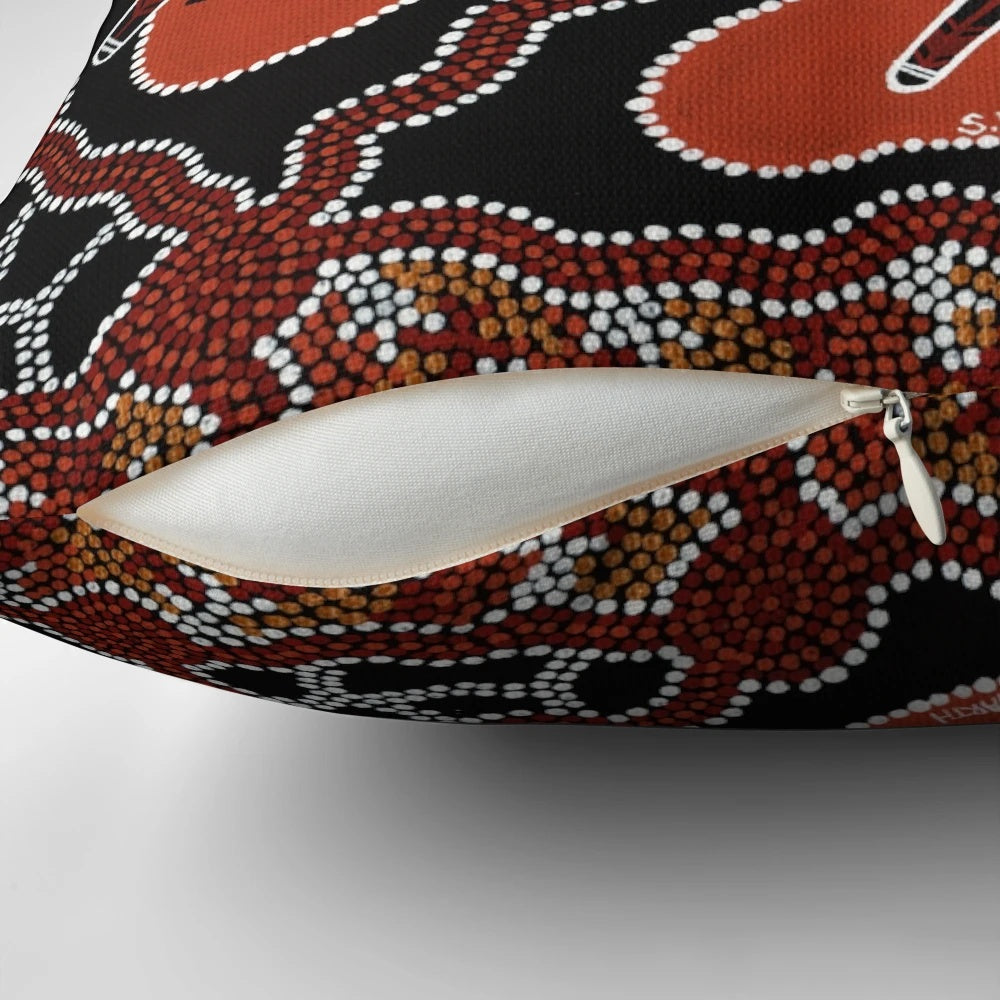 Authentic Aboriginal Art Kangaroo Hunting Scene Decorative Pillow