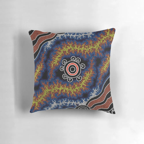 Authentic Aboriginal Art Pillow featuring traditional dreamtime patterns and indigenous symbols