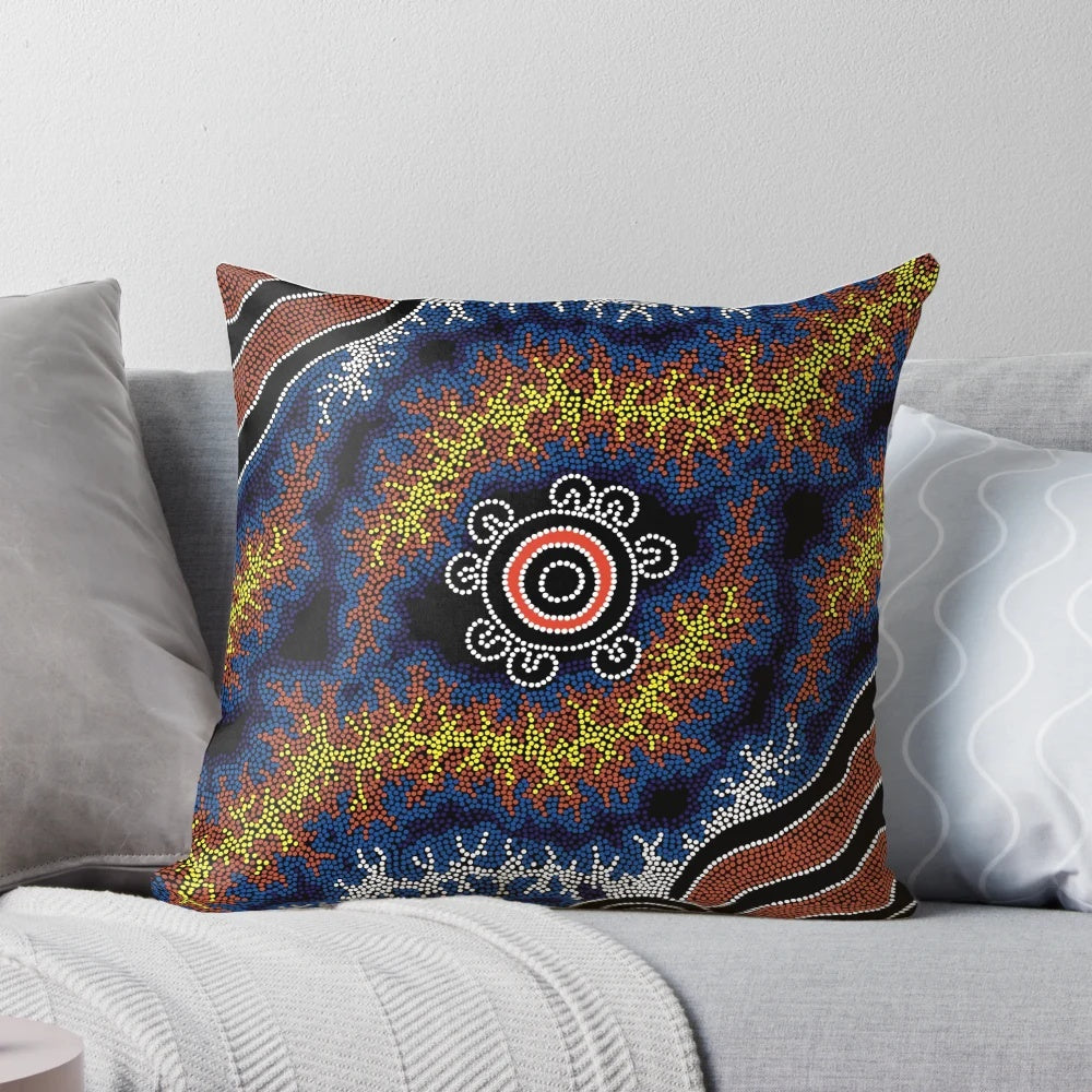 Authentic Aboriginal Art Pillow featuring traditional dreamtime patterns and indigenous symbols