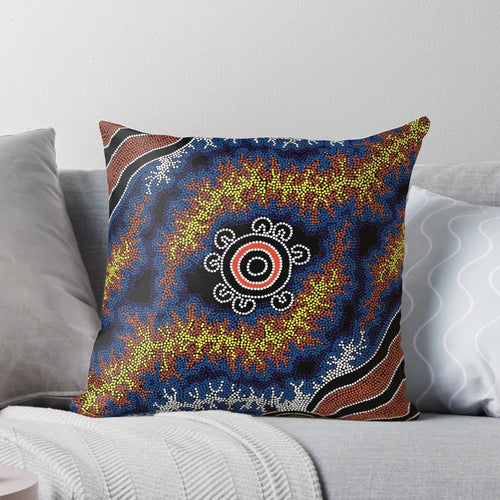 Authentic Aboriginal Art Pillow featuring traditional dreamtime patterns and indigenous symbols