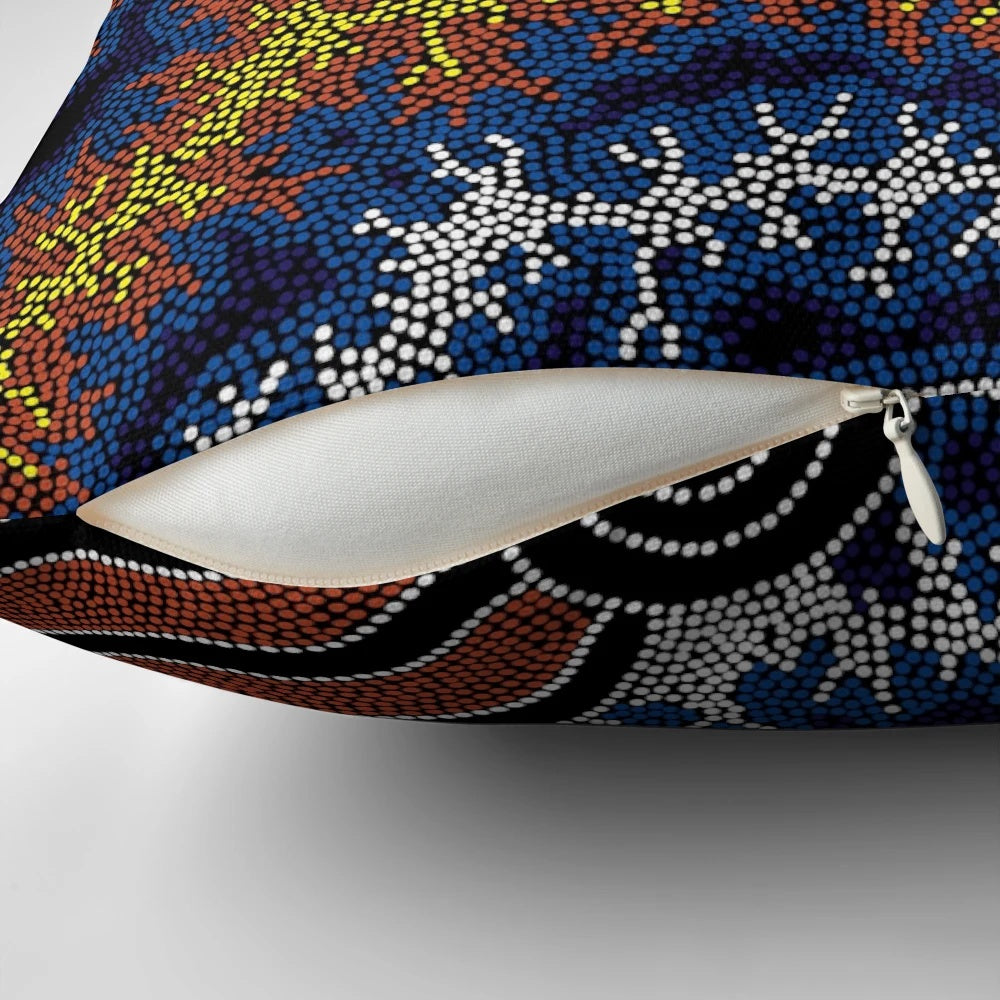 Authentic Aboriginal Art Pillow featuring traditional dreamtime patterns and indigenous symbols