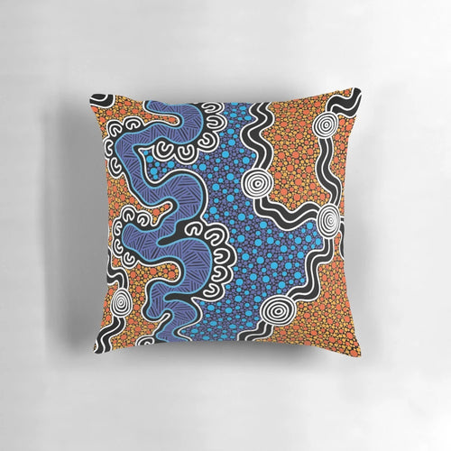 Authentic Aboriginal Art Pillow featuring indigenous artwork of leaves, trees, and nature
