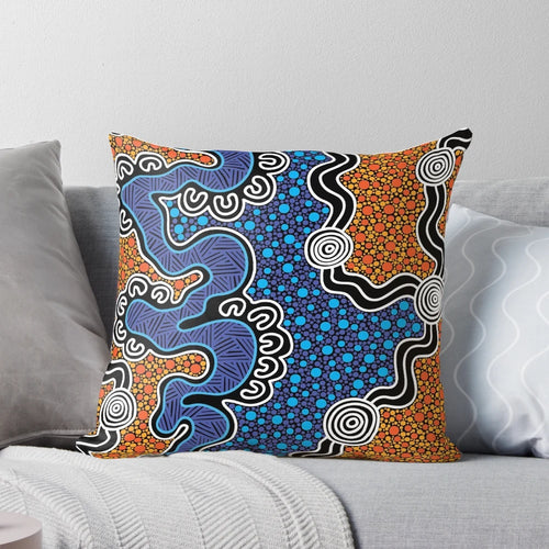 Authentic Aboriginal Art Pillow featuring indigenous artwork of leaves, trees, and nature