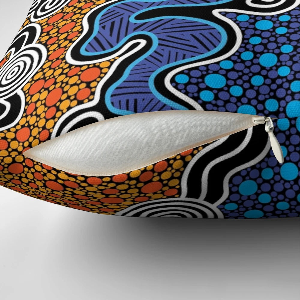 Authentic Aboriginal Art Pillow featuring indigenous artwork of leaves, trees, and nature