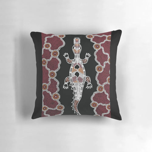 Authentic Aboriginal Art Pillow with Crocodile, Kangaroo, and Emu Designs