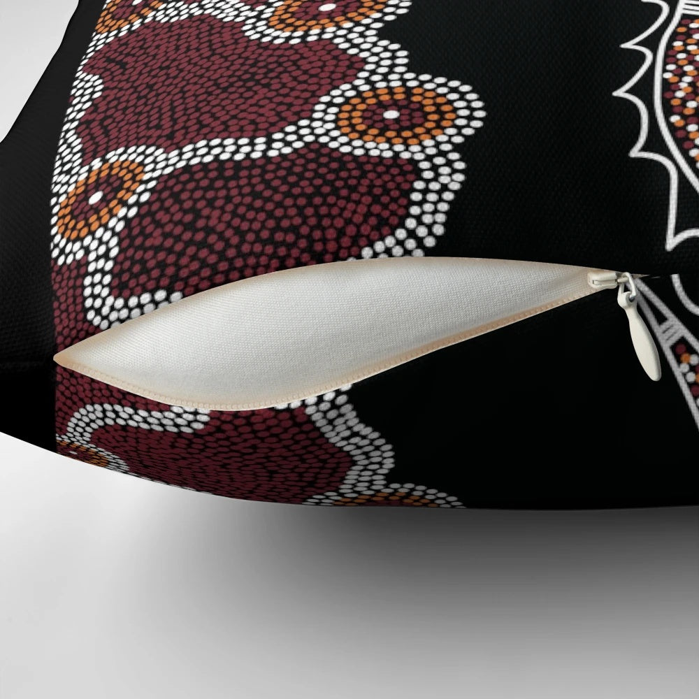 Authentic Aboriginal Art Pillow with Crocodile, Kangaroo, and Emu Designs