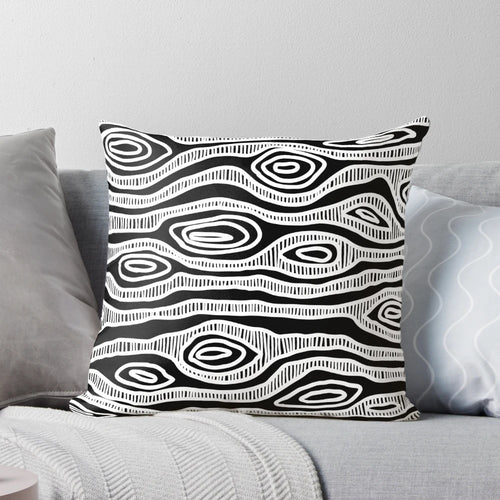 Authentic Aboriginal Art Tree (White) Pillow with Dot Painting Design