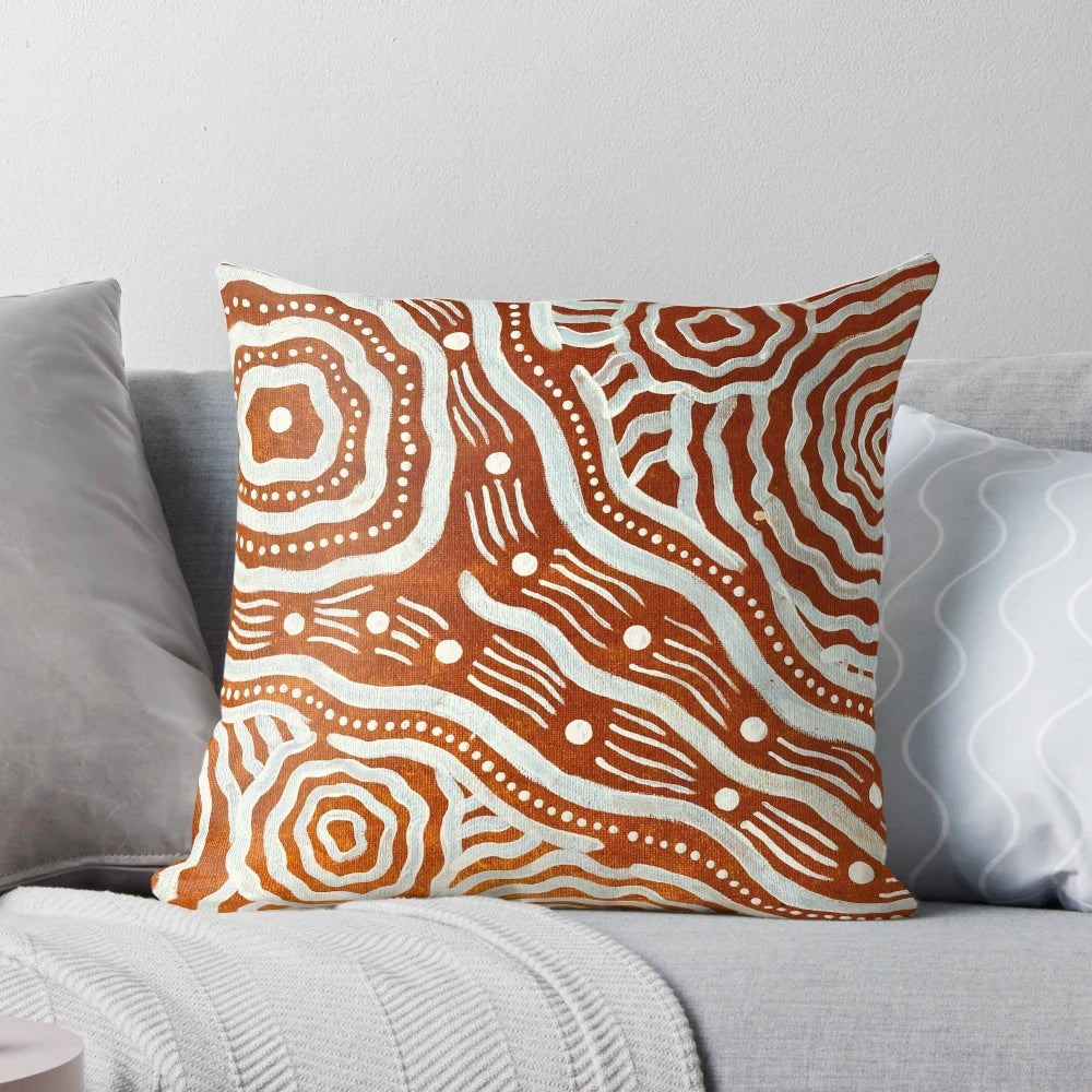 "Binyu (Shooting Star/ Spirit) Pillow featuring traditional aboriginal art design"