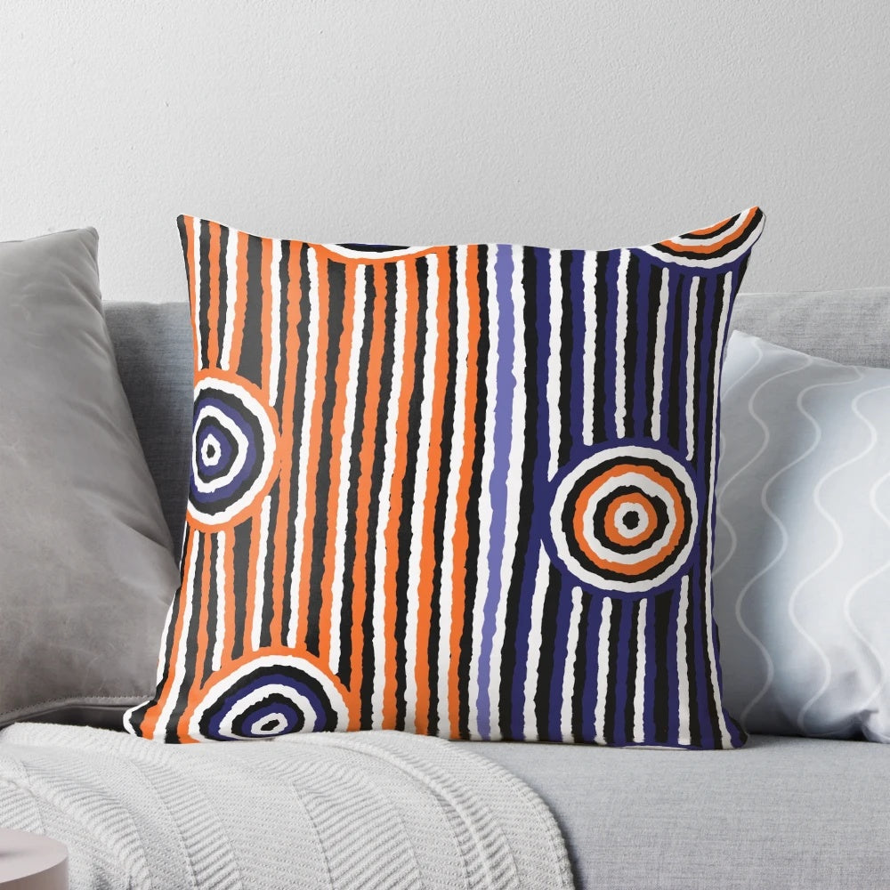 Authentic Aboriginal Art Pillow with Kangaroo and Emu Designs