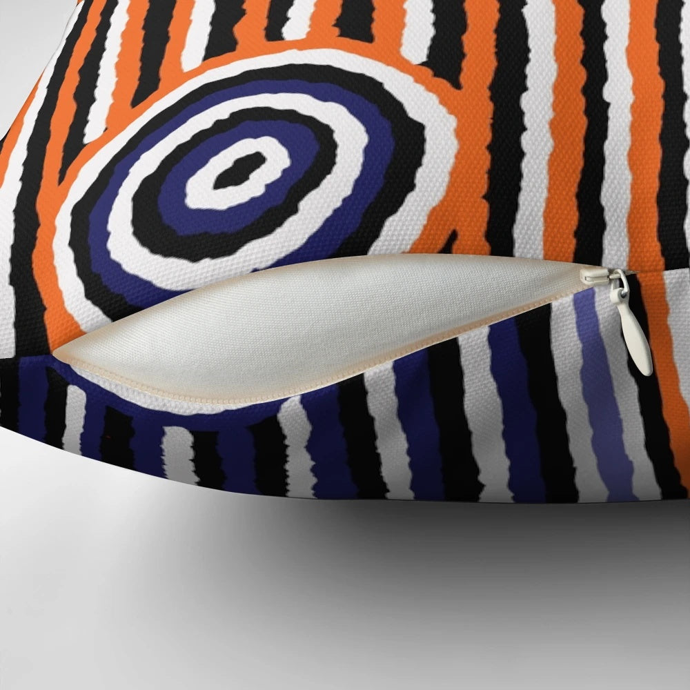 Authentic Aboriginal Art Pillow with Kangaroo and Emu Designs