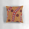 "Handcrafted aboriginal dot painting art design on a high-quality throw pillow"