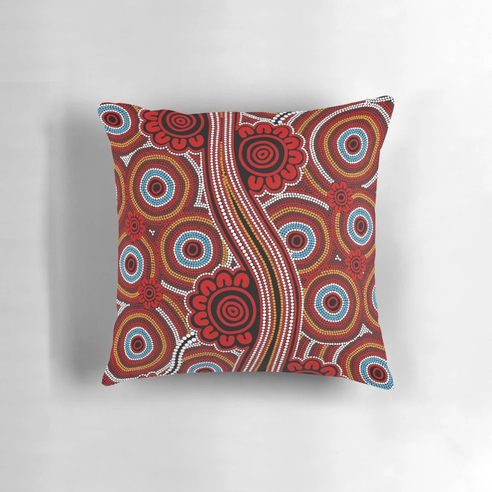 Pillow featuring aboriginal-inspired dot art design