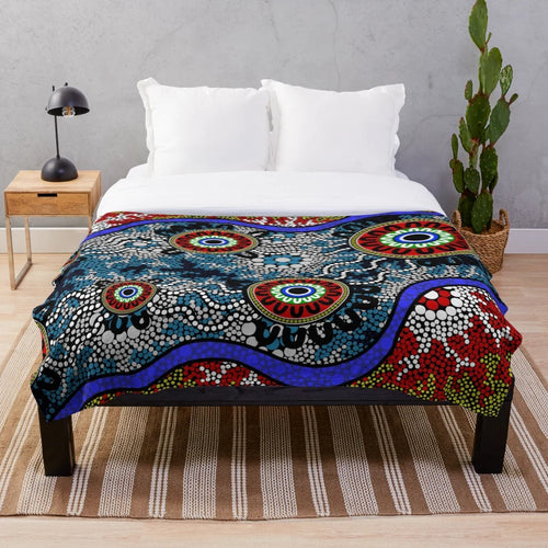 Authentic aboriginal inspired plush blanket with traditional dot patterns