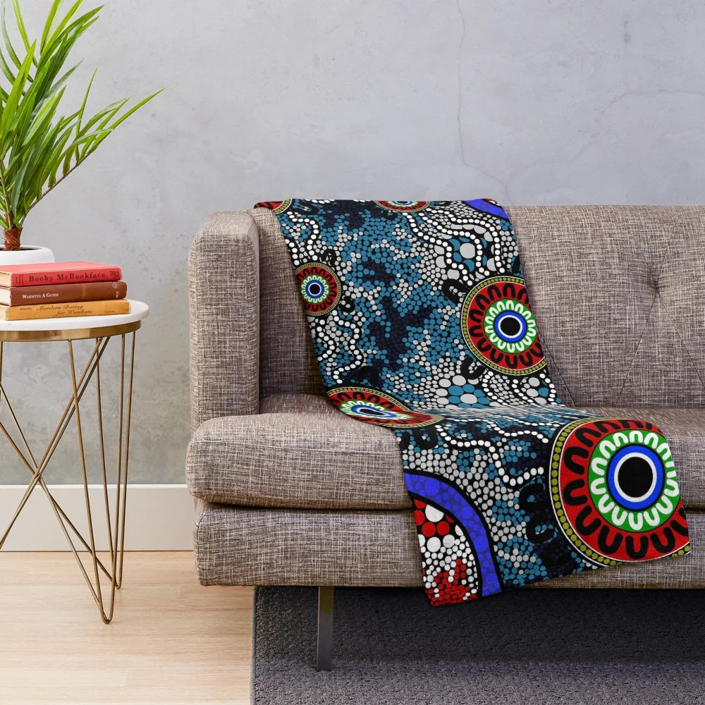 Authentic aboriginal inspired plush blanket with traditional dot patterns
