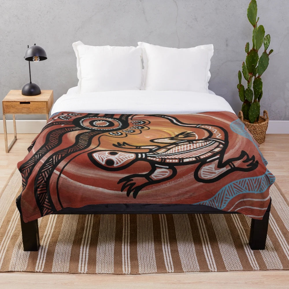Authentic Aboriginal-Inspired Lizard Plush Blanket by Hogarth Arts
