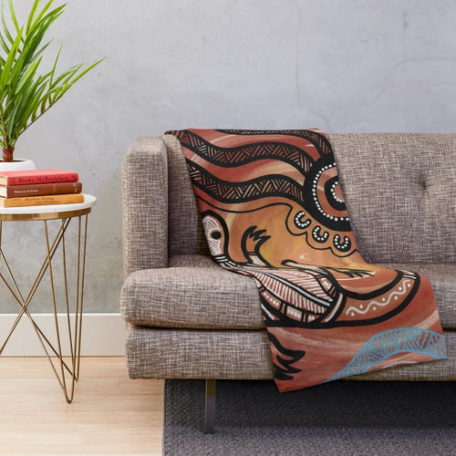 Authentic Aboriginal-Inspired Lizard Plush Blanket by Hogarth Arts
