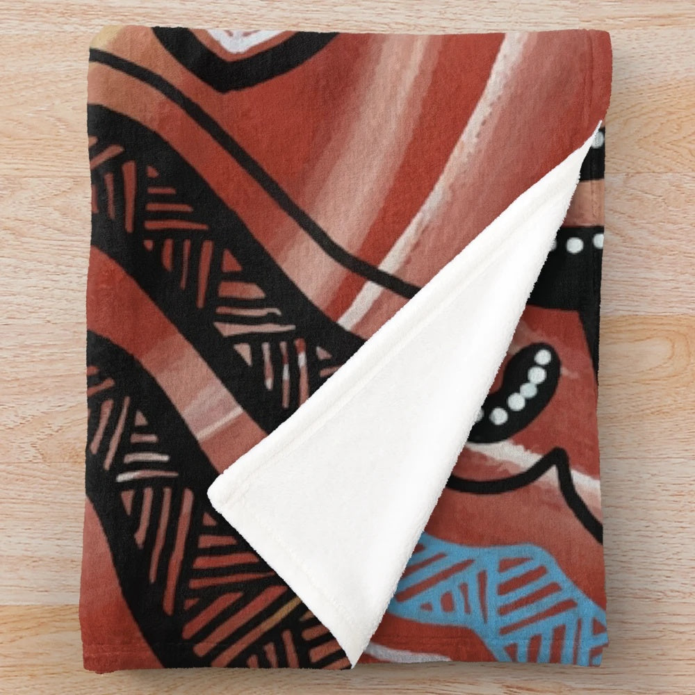 Authentic Aboriginal-Inspired Lizard Plush Blanket by Hogarth Arts