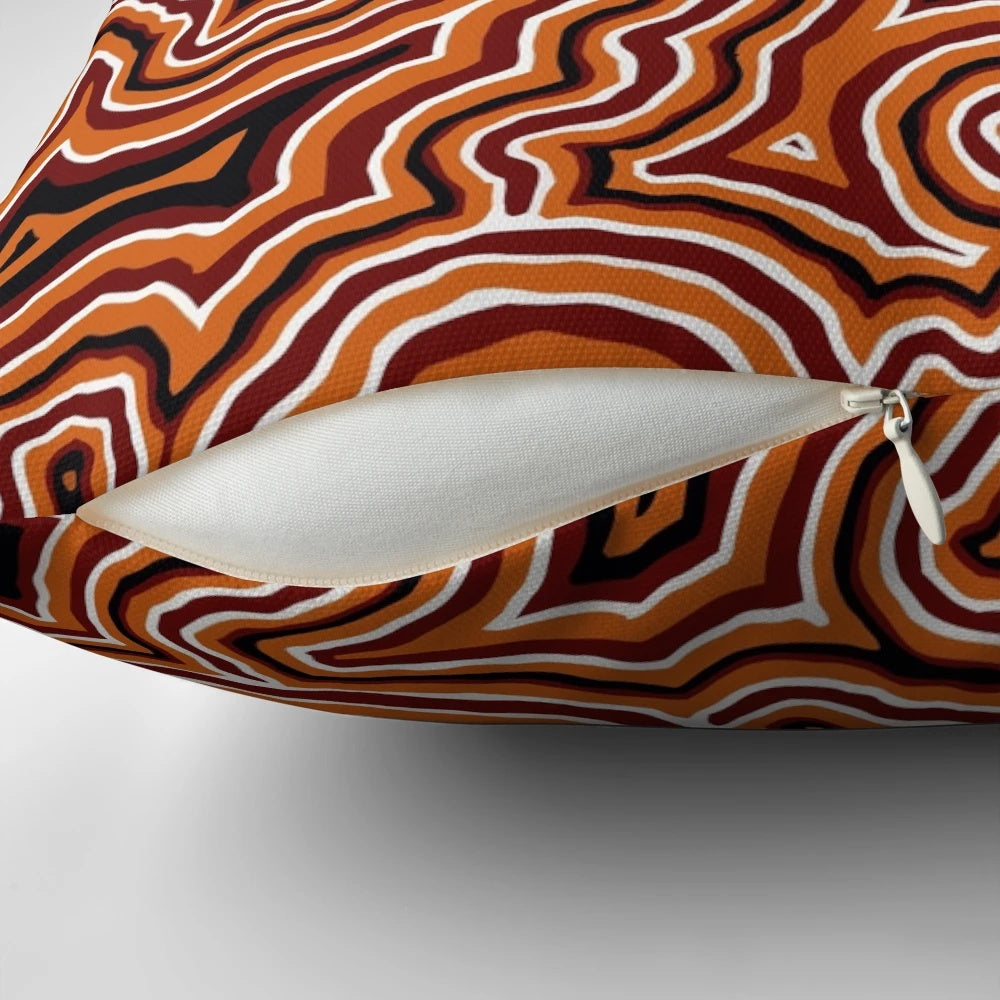 Authentic Aboriginal-inspired pillow design featuring traditional dot patterns and indigenous motifs.