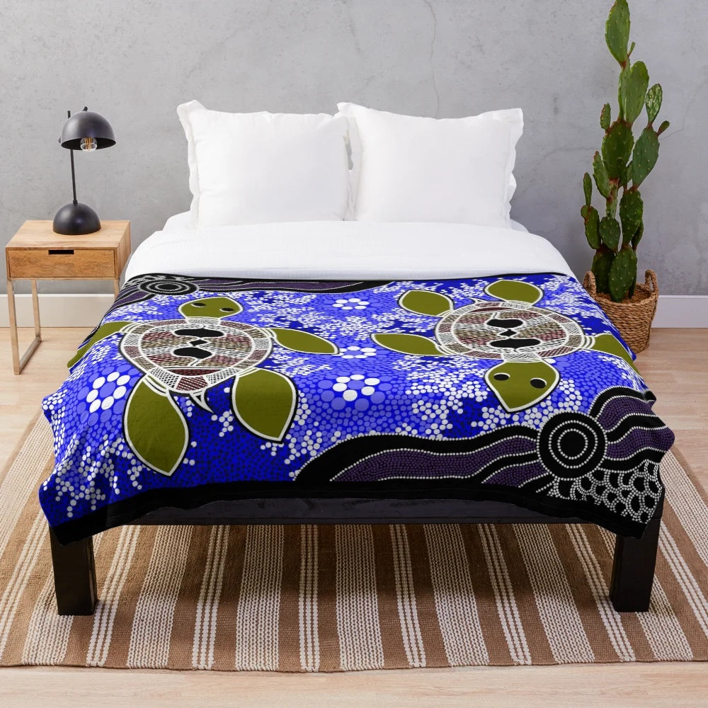 Authentic Aboriginal-Inspired Sea Turtle Plush Blanket