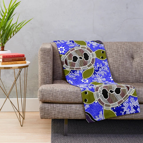 Authentic Aboriginal-Inspired Sea Turtle Plush Blanket