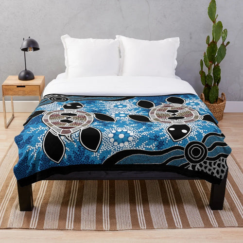 Authentic Aboriginal-Inspired Sea Turtles Plush Blanket